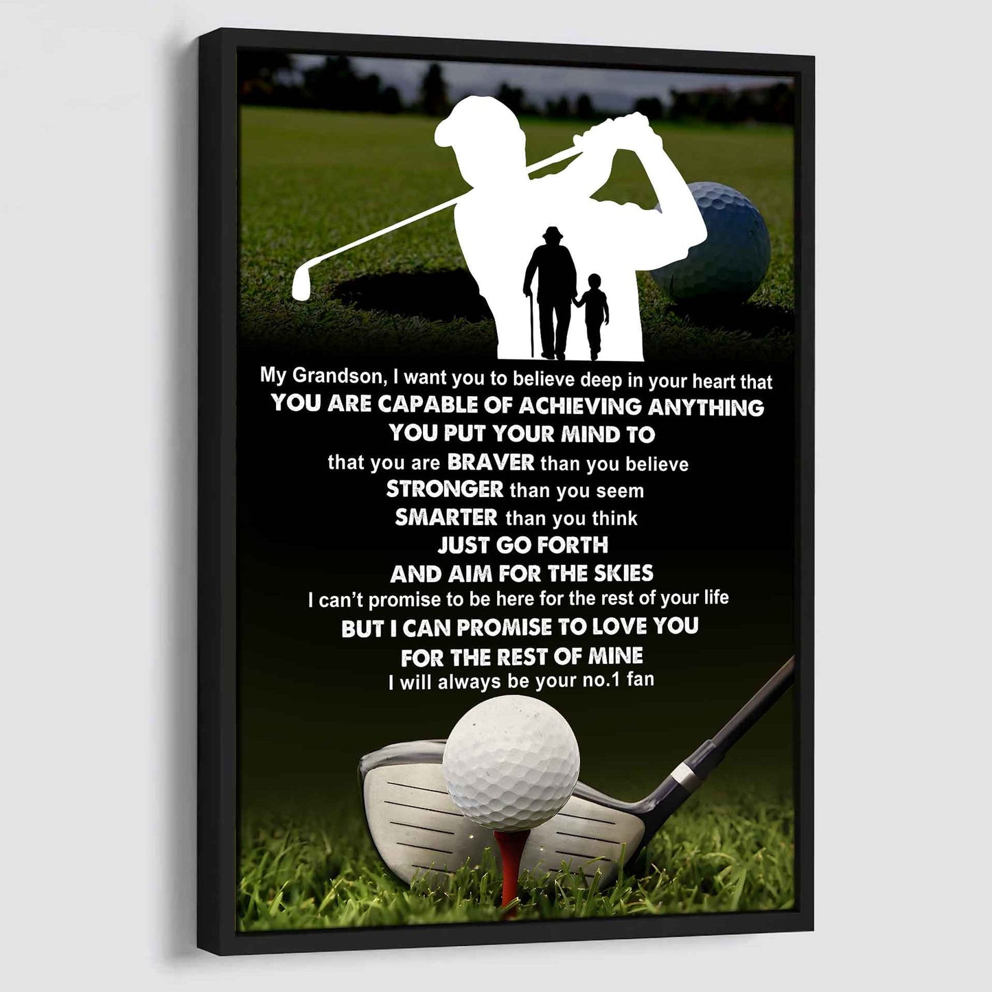 American Football Poster Canvas Grandpa To Grandson - That You Are Braver Than You Believe You Are Capable Of I Will Always Your No 1 Fan