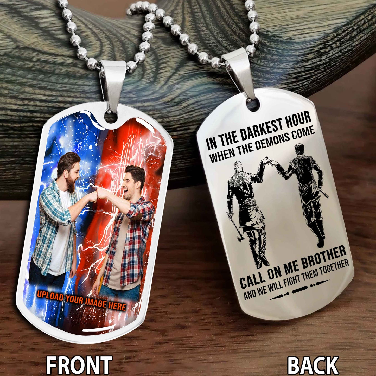 Personalized Viking Double-Sided Dog Tag for Brother with Photo Upload