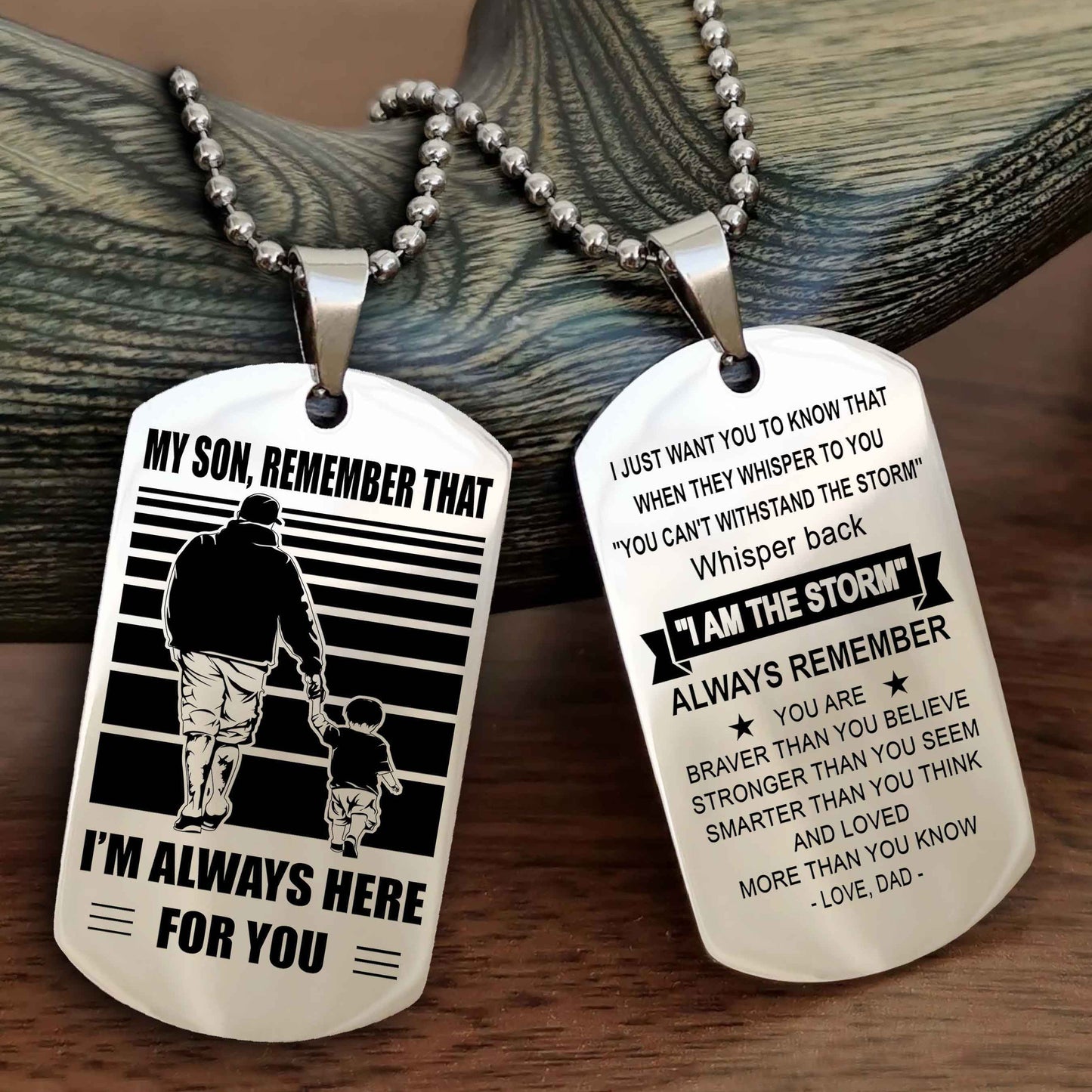DRB Personalized Double Sided Dog Tag My Son Remember That I Will Always Here Whisper Back I Am The Storm