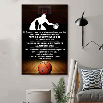 American Football Poster Canvas Grandma To Grandson - That You Will Never Lose You Either Win Or Learn I Will Always Your No 1 Fan