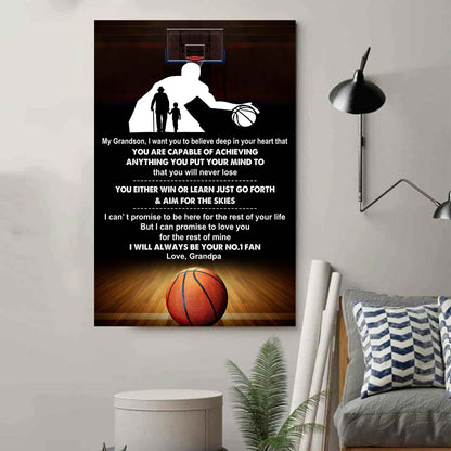 American Football Poster Canvas Granpa To Grandson - That You Will Never Lose You Either Win Or Learn I Will Always Your No 1 Fan