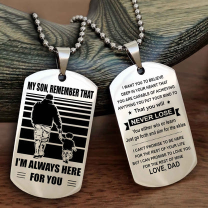 DRB Personalized Double Sided Dog Tag My Son Remember That I Will Always Here You Will Never Lose You Either Win Or Learn
