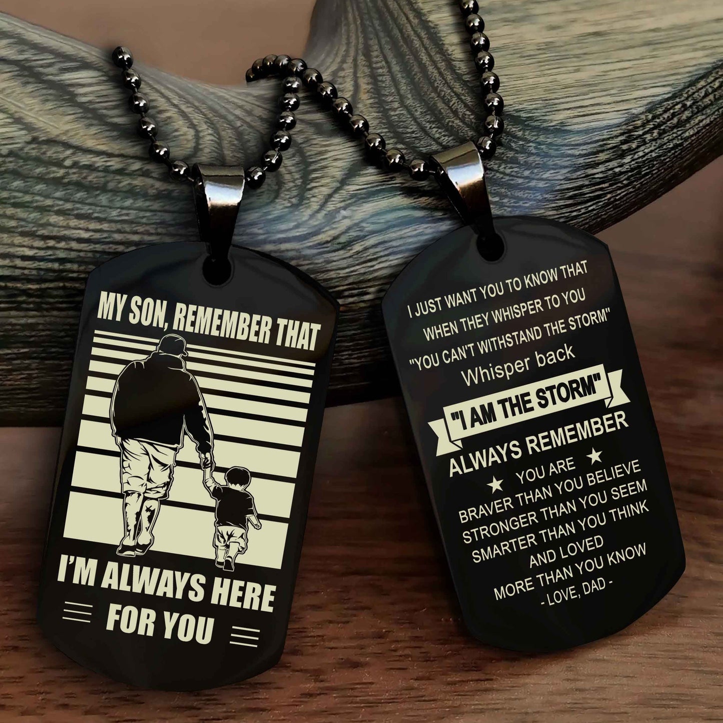 DRB Personalized Double Sided Dog Tag My Son Remember That I Will Always Here Whisper Back I Am The Storm