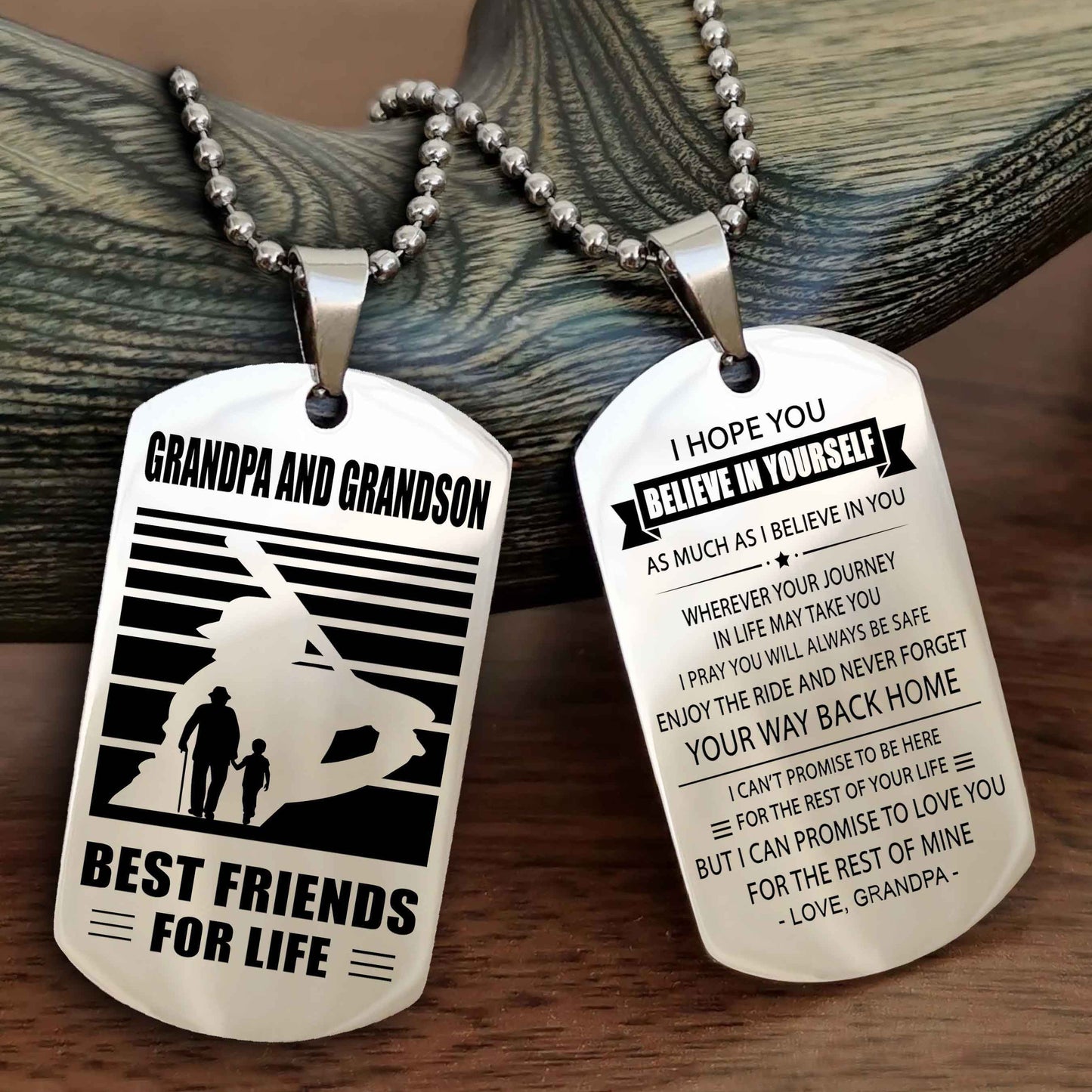 Sport Personalized Double Sided Dog Tag Grandpa And Grandson Best Friend For Life - Never Forget Your Way Back Home I Belive In You