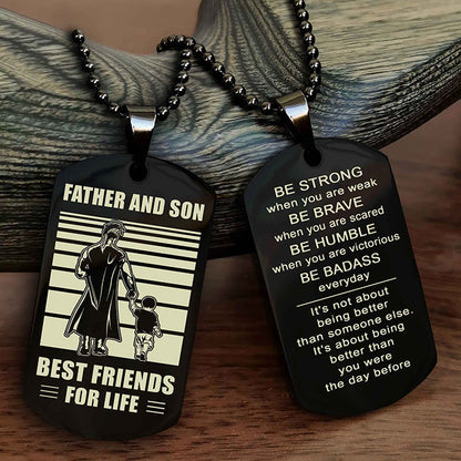 Viking Personalized Double Sided Dog Tag Silver To My Son I Love You - Be Strong When You Are Weak Gift From Dad To Son
