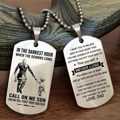DRB Double Sided Dog Tag Call On Me Son - Gift For Son From Dad You Will Never Lose You Either Win Or Learn