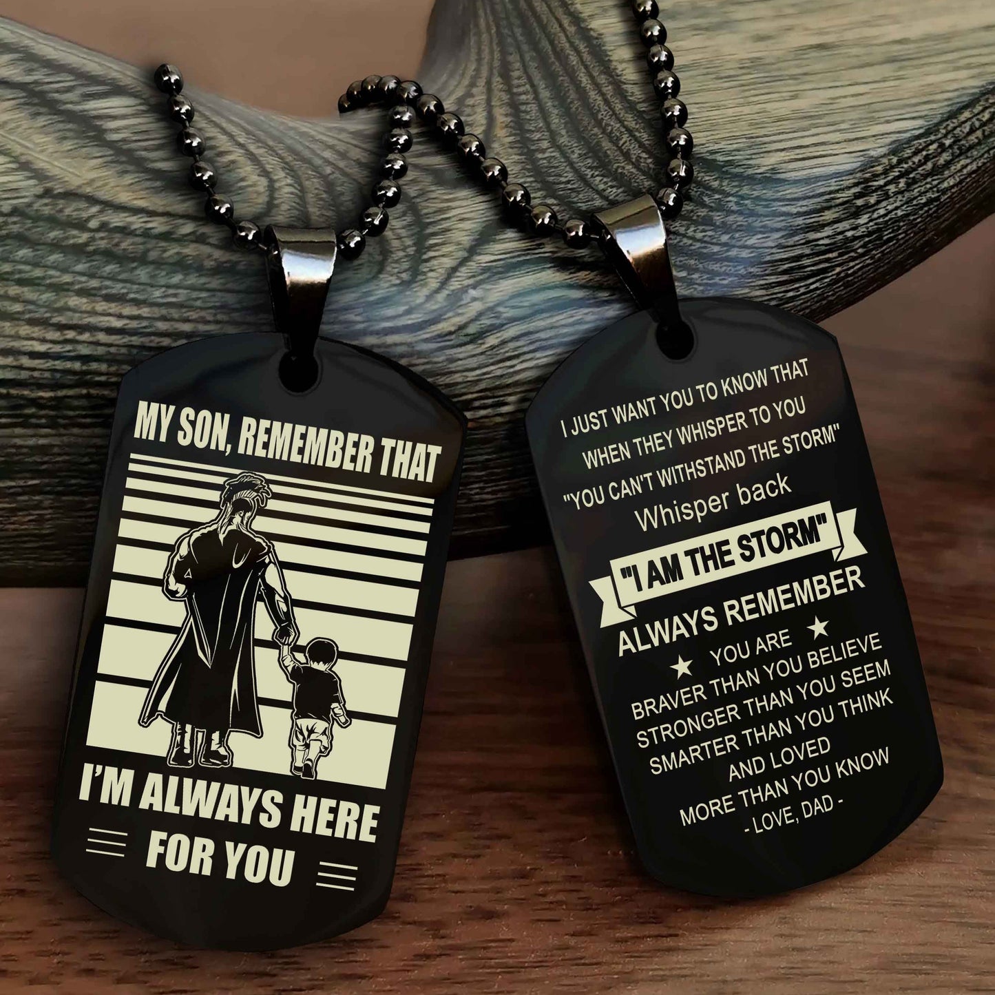 DRB Personalized Double Sided Dog Tag My Son Remember That I Will Always Here Whisper Back I Am The Storm