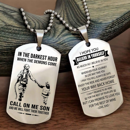 DRB Double Sided Dog Tag Call On Me Son - Gift For Son From Dad Never Forget Your Way Back Home