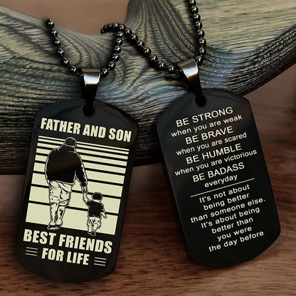 DRB Personalized Double Sided Dog Tag Silver To My Son I Love You - Be Strong When You Are Weak Gift From Dad To Son