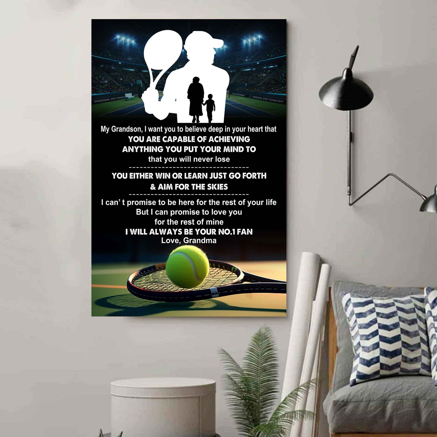 American Football Poster Canvas Grandma To Grandson - That You Will Never Lose You Either Win Or Learn I Will Always Your No 1 Fan