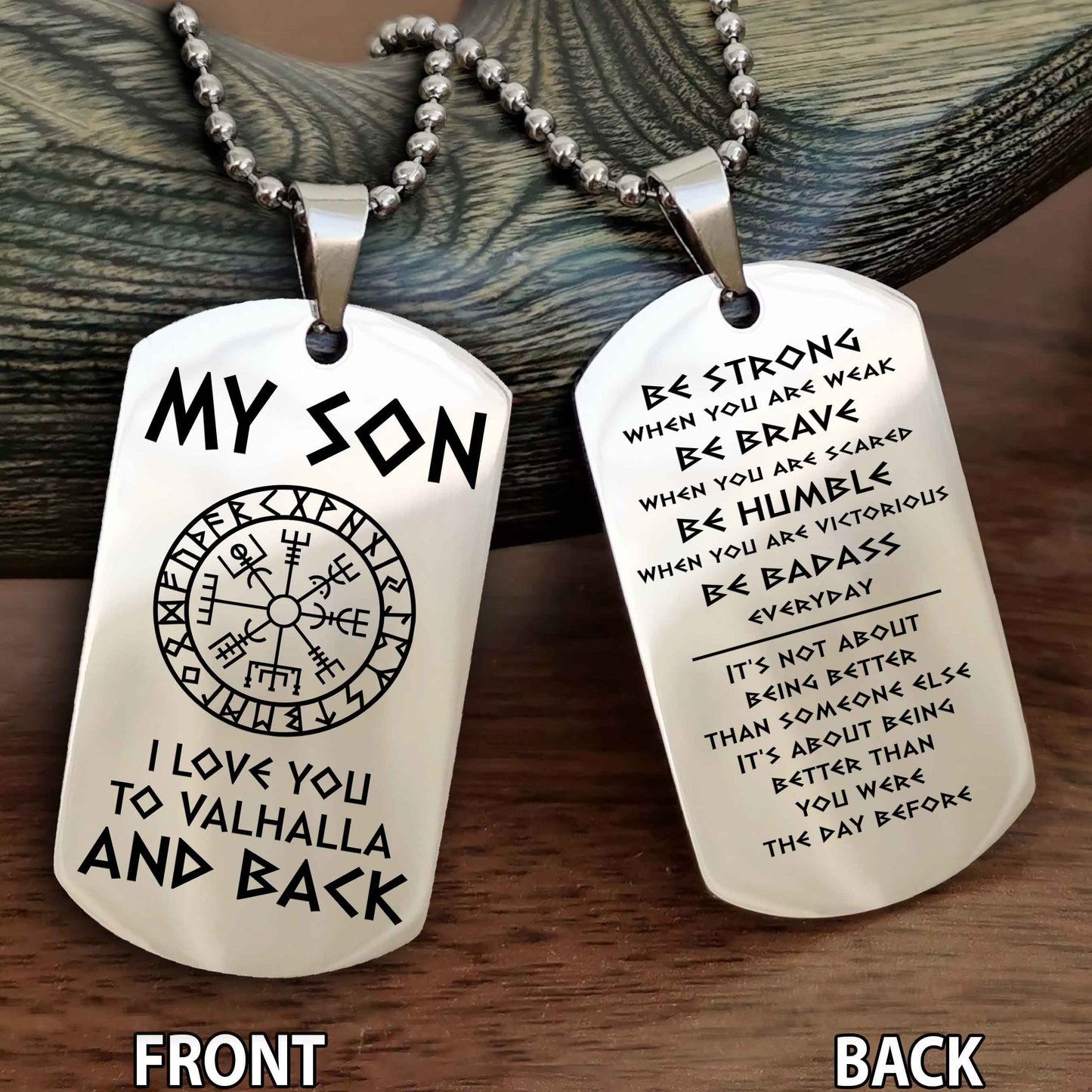 Viking engraved double sided dog tag bracelet dad to son