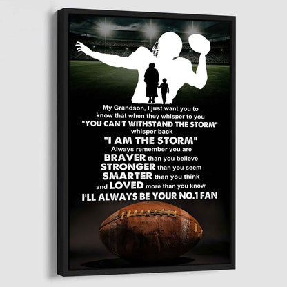 Hockey Poster Canvas Grandma To Grandson - Whisper Back I Am The Storm I Will Always Your No 1 Fan