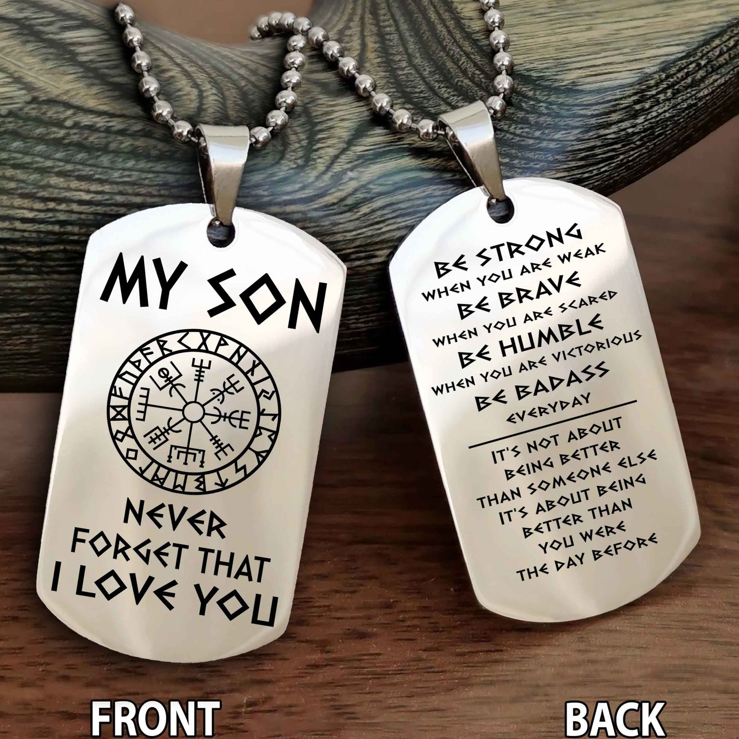 Viking engraved double sided dog tag bracelet dad to son
