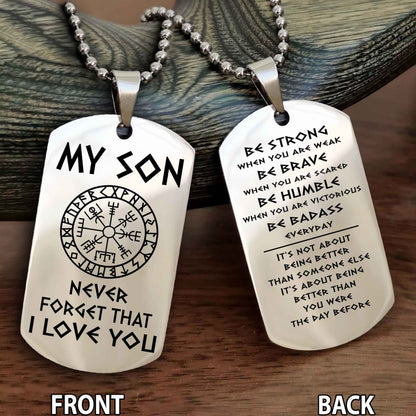 Viking engraved double sided dog tag bracelet dad to son