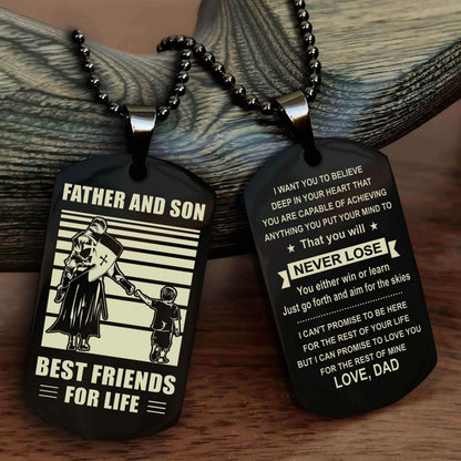 Cowboy Personalized Double Sided Dog Tag To My Son I Love You - You Will Never Lose You Either Win Or Learn From Dad To Son