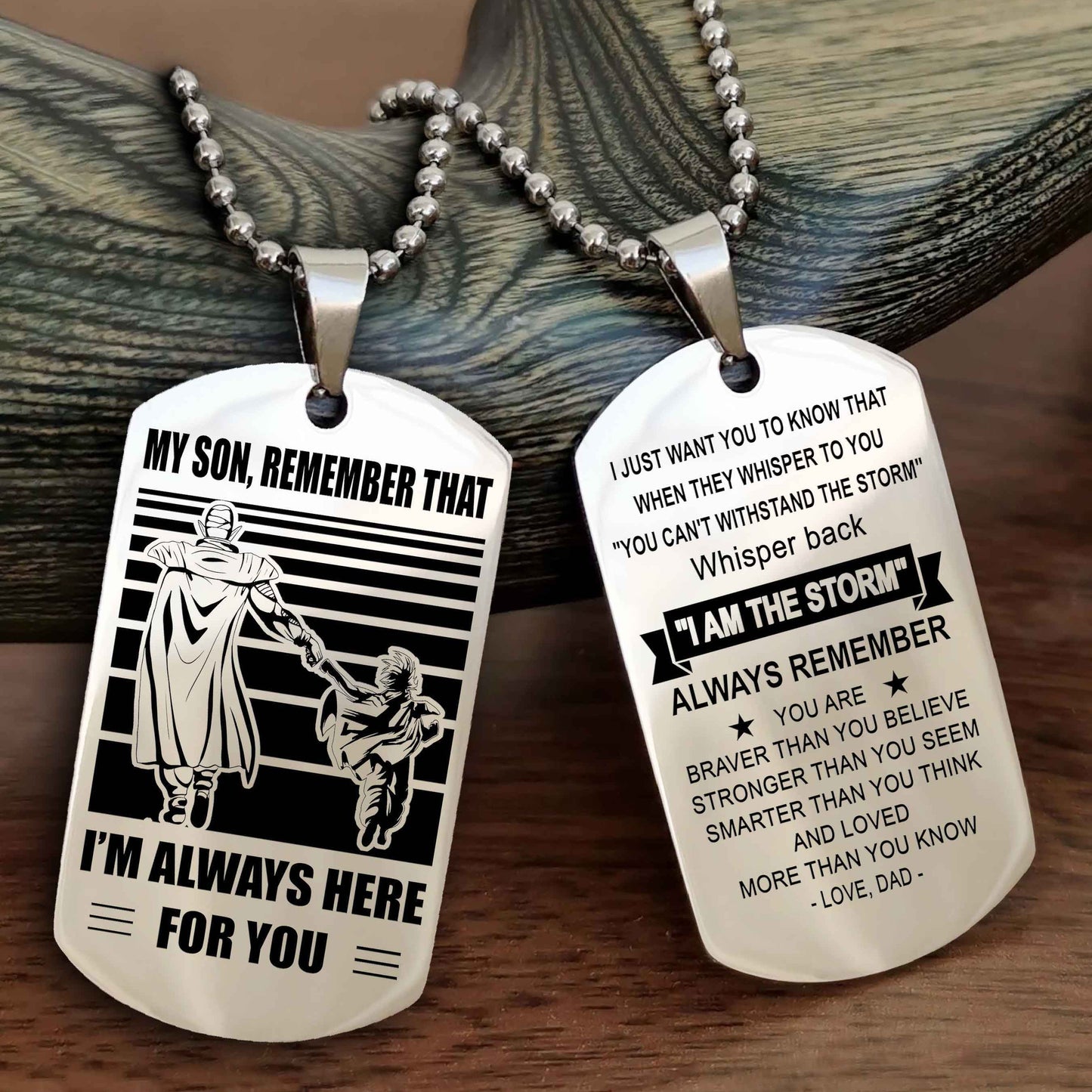 DRB Personalized Double Sided Dog Tag My Son Remember That I Will Always Here Whisper Back I Am The Storm