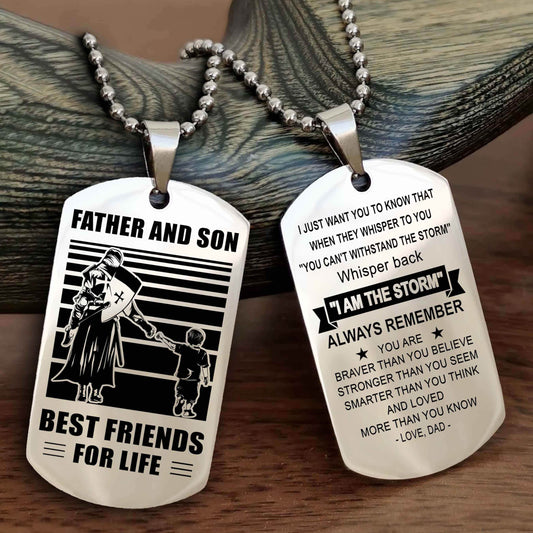 Knight Templar Personalized Double Sided Dog Tag Silver To My Son I Love You - Whisper Back I'm The Storm