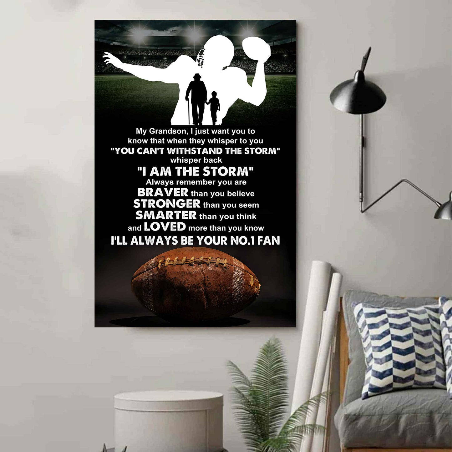 Soccer Poster Canvas Granpa To Grandson - Whisper Back I Am The Storm I Will Always Your No 1 Fan