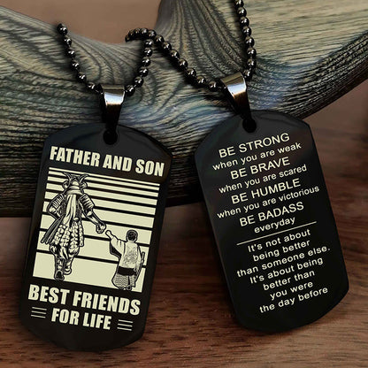 DRB Personalized Double Sided Dog Tag Silver To My Son I Love You - Be Strong When You Are Weak Gift From Dad To Son