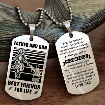 Viking Personalized Double Sided Dog Tag Silver To My Son I Love You - You Will Never Lose You Either Win Or Learn From Dad To Son