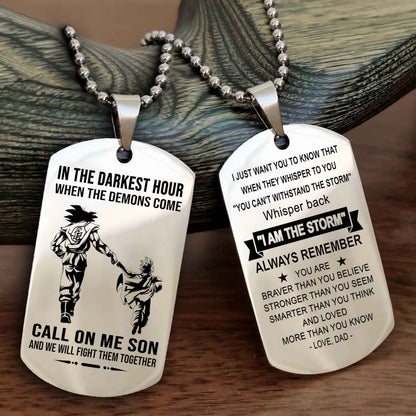 DRB Double Sided Dog Tag Call On Me Son - Gift For Son From Dad Whisper Back I'm The Storm
