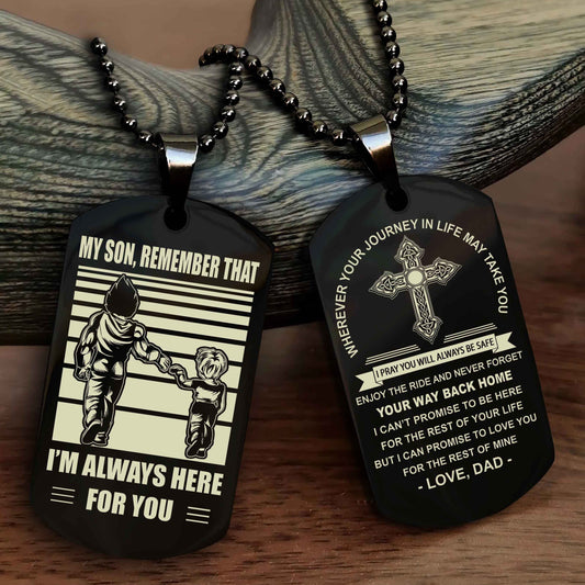 DRB Cross Double Sided Dog Tag My Son Remember That - Gift For Son Enjoy The Ride Never Forget Your Way Back Home