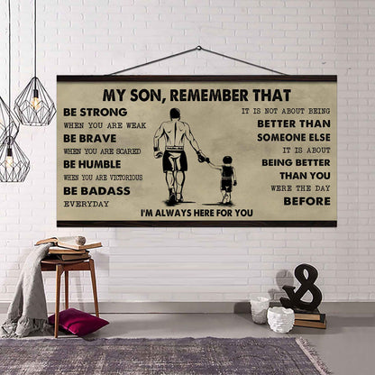 Personalized Sport Poster Canvas - My Son Remember That Be Strong When You Are Weak Be Badass Everyday