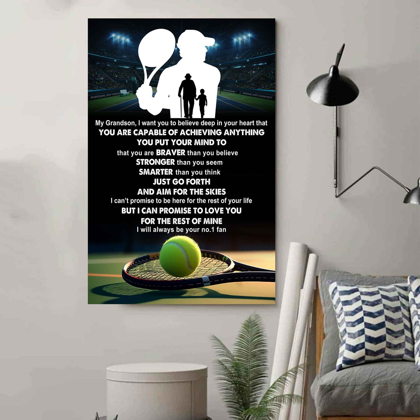 American Football Poster Canvas Grandpa To Grandson - That You Are Braver Than You Believe You Are Capable Of I Will Always Your No 1 Fan