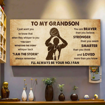 Personalized Sport Baseball Poster Canvas I'll Be Your No 1 Fan Grandpa To Grandson - Whisper Back I'm The Storm