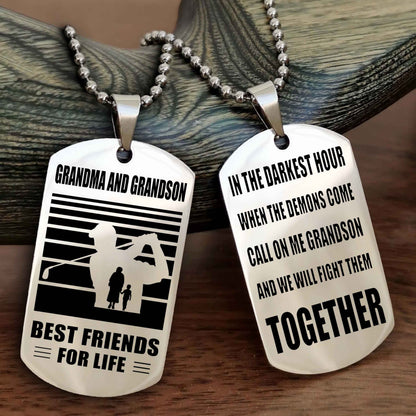 Sport Personalized Double Sided Dog Tag Grandpa And Grandson Best Friend For Life - Call On Me Grandson And We Will Fight Them Together