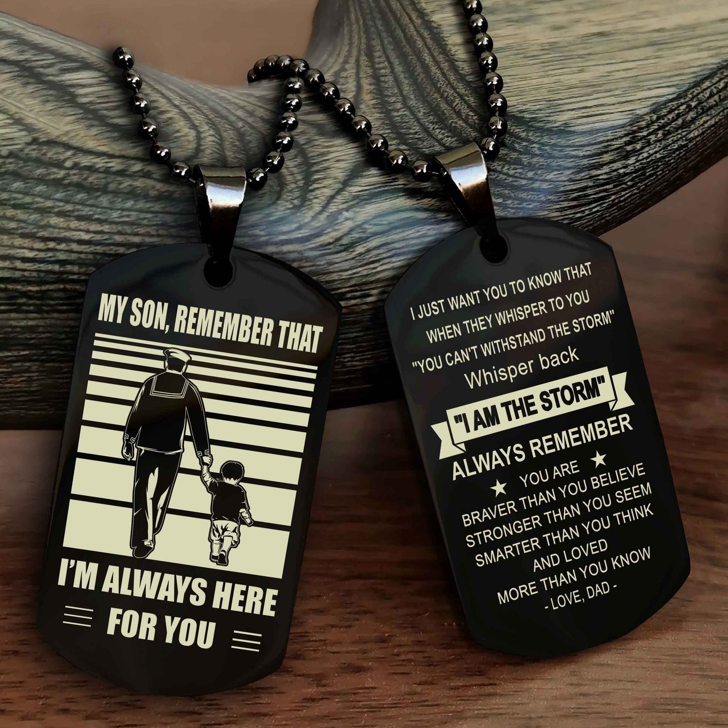 DRB Personalized Double Sided Dog Tag My Son Remember That I Will Always Here Whisper Back I Am The Storm