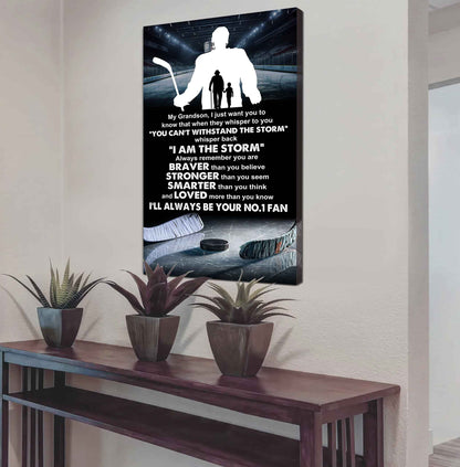 Baseball Poster Canvas Granpa To Grandson - Whisper Back I Am The Storm I Will Always Your No 1 Fan