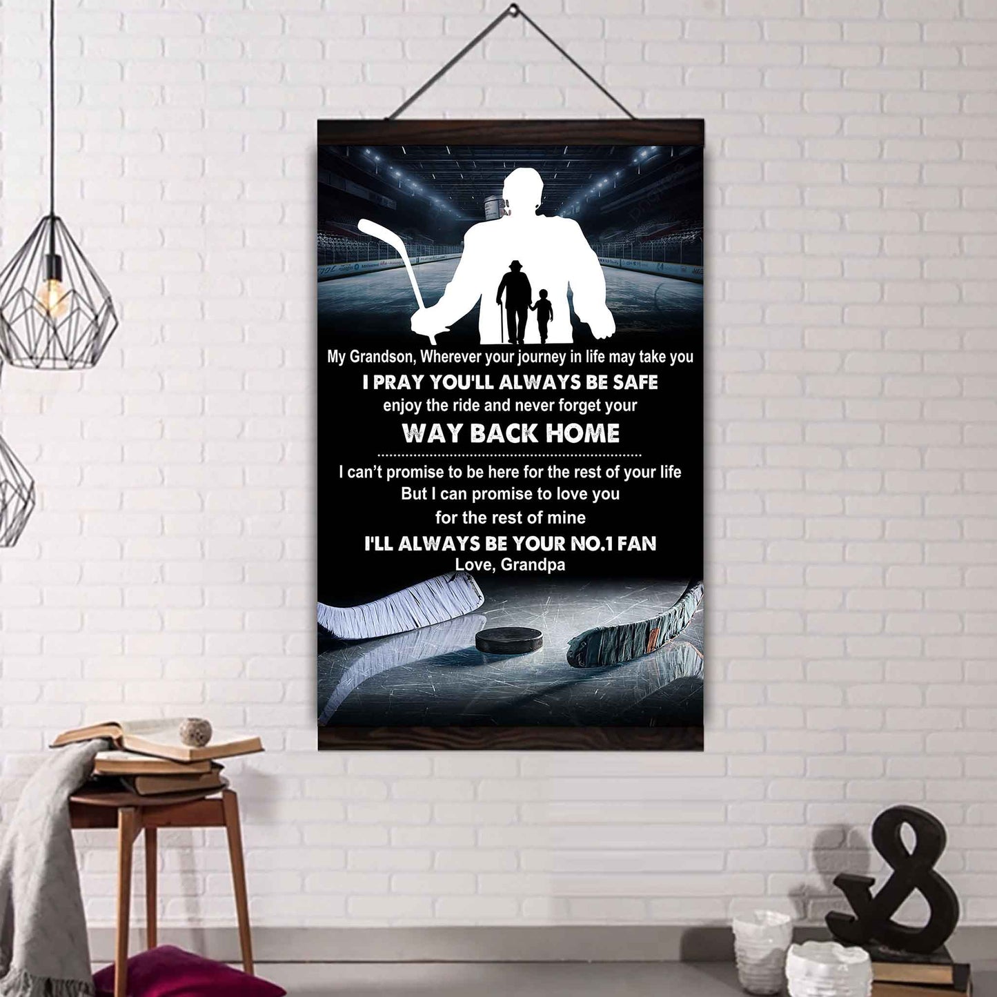 Hockey Poster Canvas Grandpa To Grandson - Never Forget Your Way Back Home I Will Always Your No 1 Fan