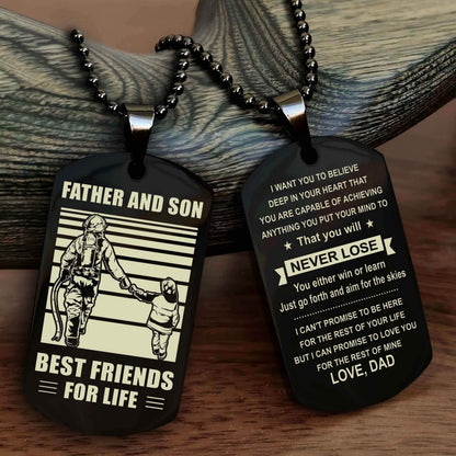 Cowboy Personalized Double Sided Dog Tag To My Son I Love You - You Will Never Lose You Either Win Or Learn From Dad To Son