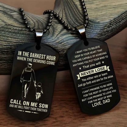 DRB Double Sided Dog Tag Call On Me Son - Gift For Son From Dad You Will Never Lose You Either Win Or Learn