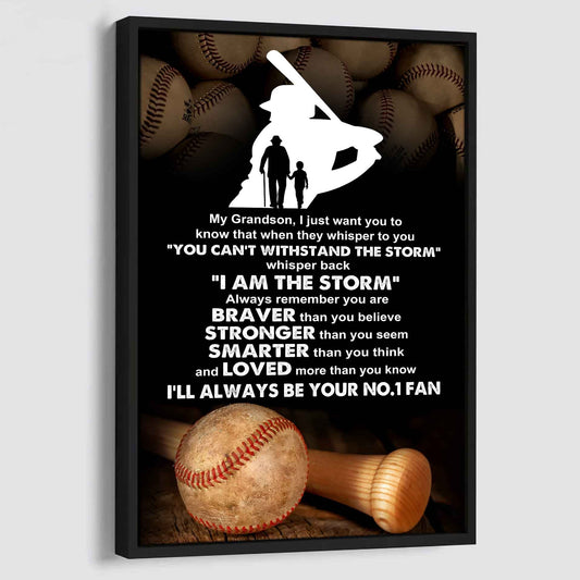 Baseball Poster Canvas Granpa To Grandson - Whisper Back I Am The Storm I Will Always Your No 1 Fan