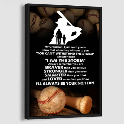 Sport Basketball Poster Canvas Granpa To Grandson - Whisper Back I Am The Storm I Will Always Your No 1 Fan