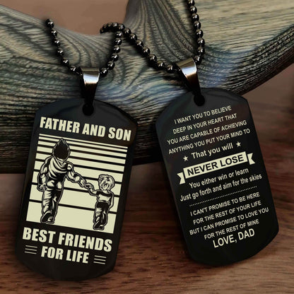Cowboy Personalized Double Sided Dog Tag To My Son I Love You - You Will Never Lose You Either Win Or Learn From Dad To Son