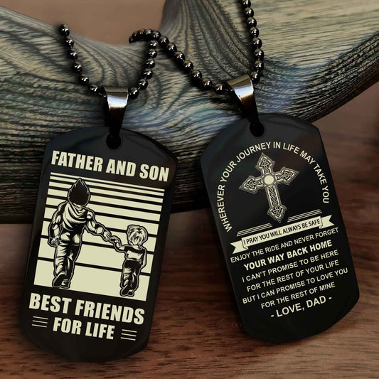 DRB Cross Double Sided Dog Tag Father And Son Best Friend For Life - Gift For Son Never Forget Your Way Back Home