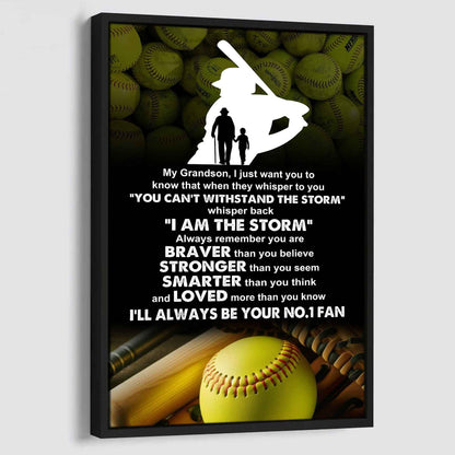Sport Basketball Poster Canvas Granpa To Grandson - Whisper Back I Am The Storm I Will Always Your No 1 Fan