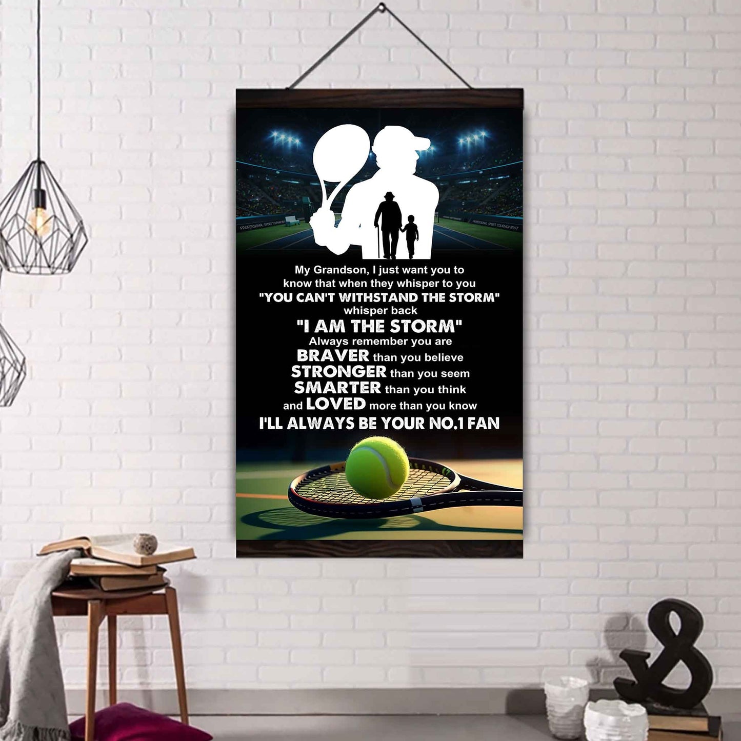 American Football Poster Canvas Granpa To Grandson - Whisper Back I Am The Storm I Will Always Your No 1 Fan