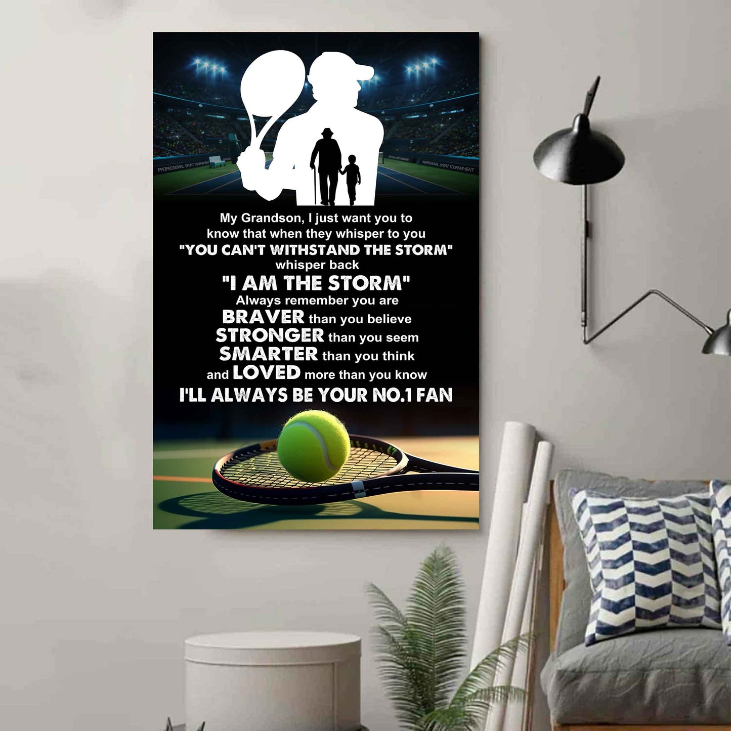 American Football Poster Canvas Granpa To Grandson - Whisper Back I Am The Storm I Will Always Your No 1 Fan