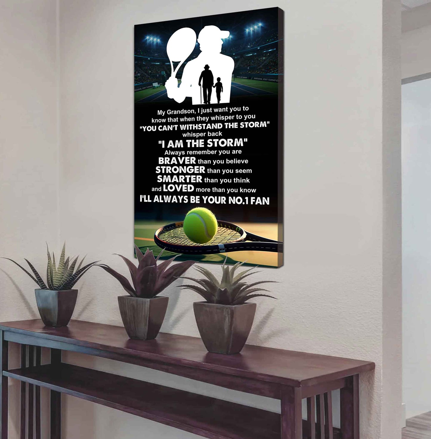 American Football Poster Canvas Granpa To Grandson - Whisper Back I Am The Storm I Will Always Your No 1 Fan