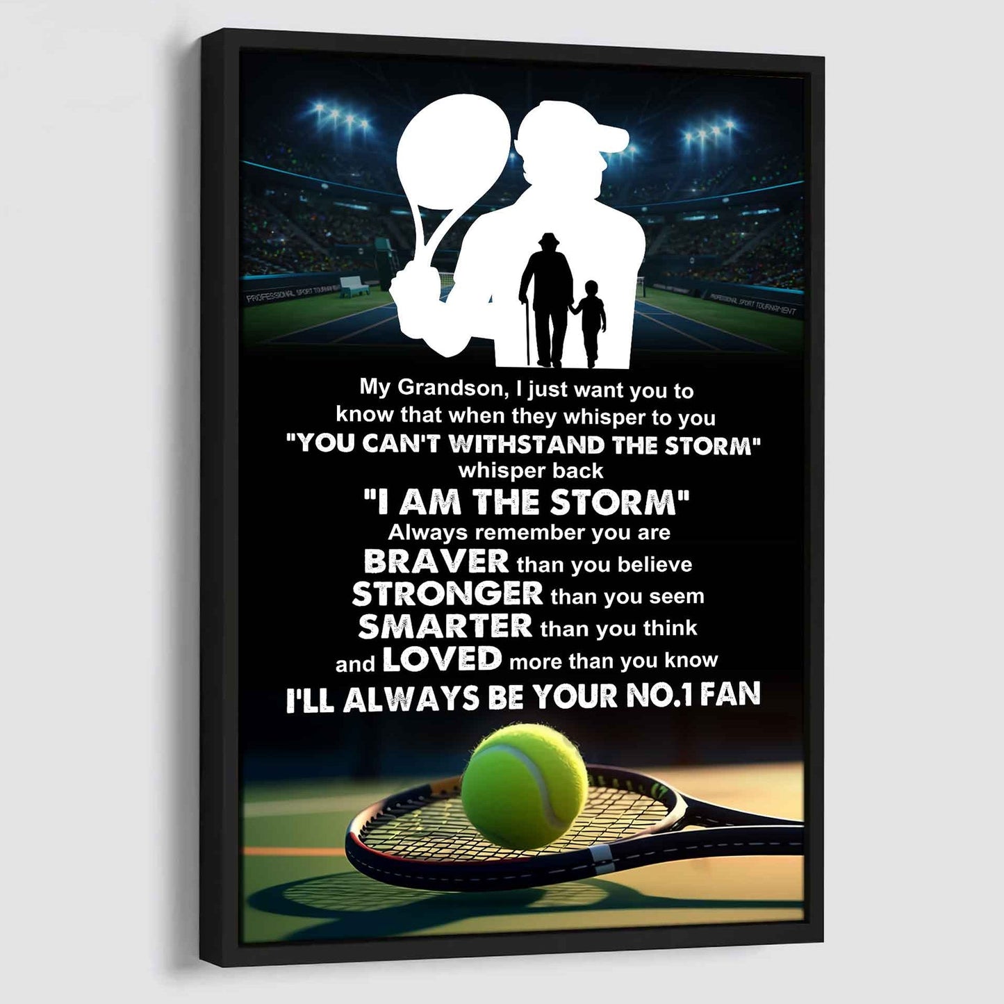 American Football Poster Canvas Granpa To Grandson - Whisper Back I Am The Storm I Will Always Your No 1 Fan