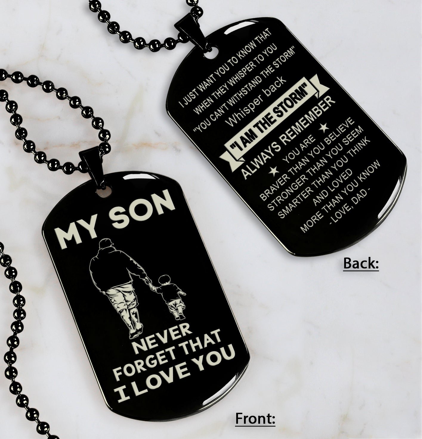 DRB Personalized Double Sided Dog Tag To My Son Never Forget That I Love You - Whisper Back I'm The Storm