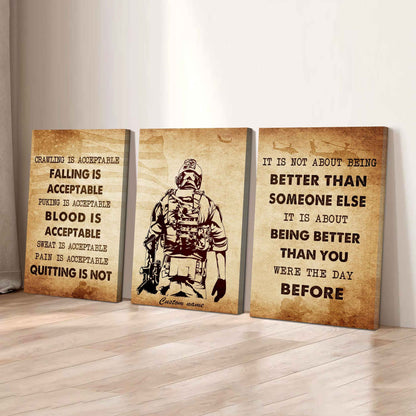No Quitting – Samurai Warrior Mindset | 3-Piece Motivational Canvas Wall Art
