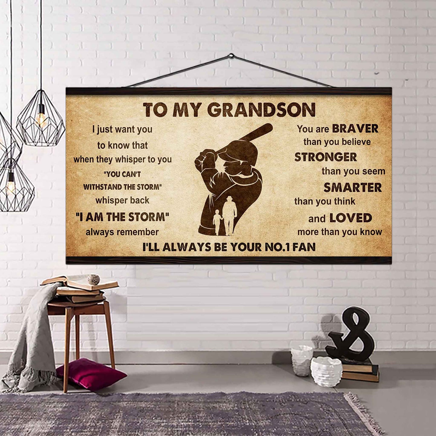 Personalized Sport Baseball Poster Canvas I'll Be Your No 1 Fan Grandpa To Grandson - Whisper Back I'm The Storm