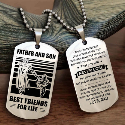 Viking Personalized Double Sided Dog Tag Silver To My Son I Love You - You Will Never Lose You Either Win Or Learn From Dad To Son