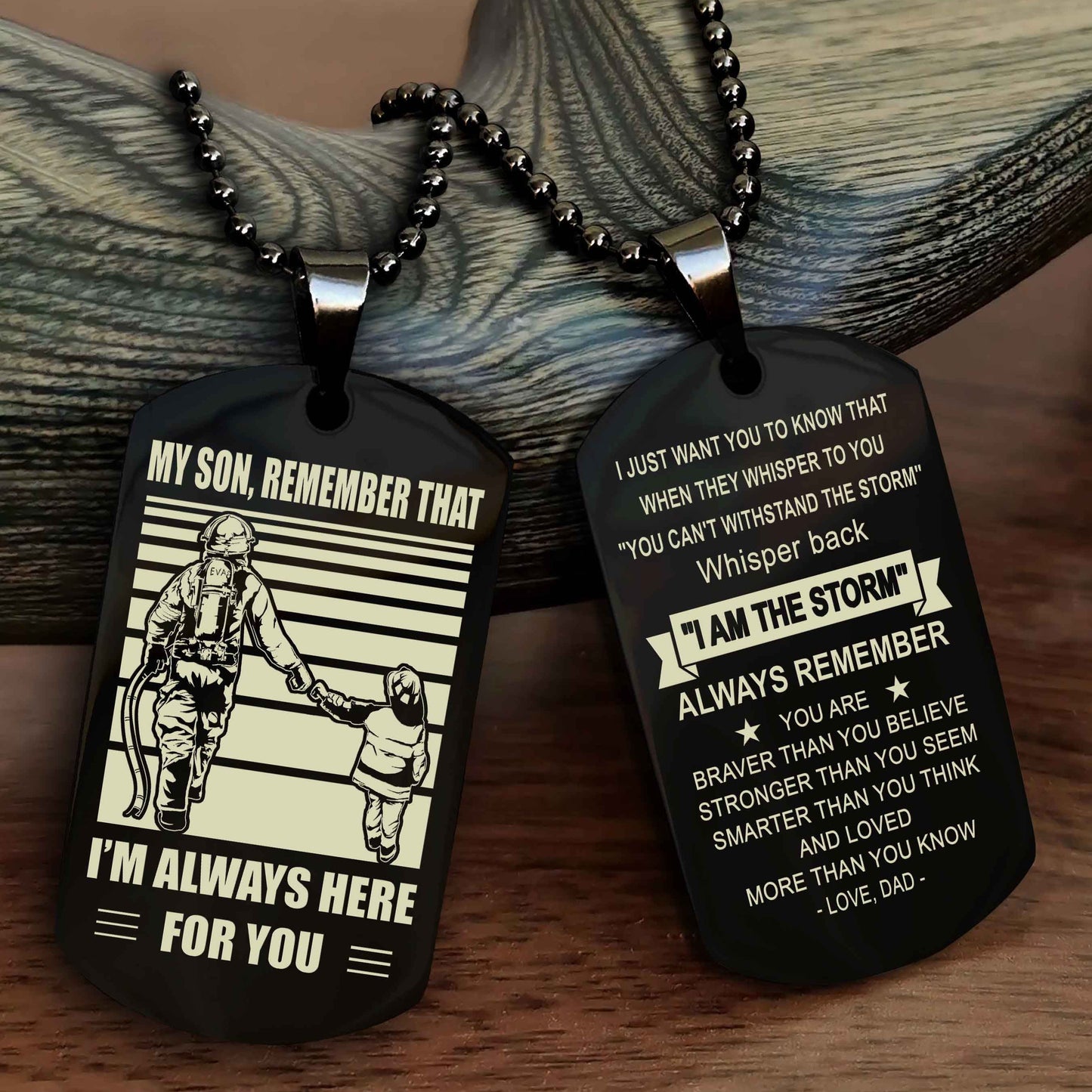 DRB Personalized Double Sided Dog Tag My Son Remember That I Will Always Here Whisper Back I Am The Storm