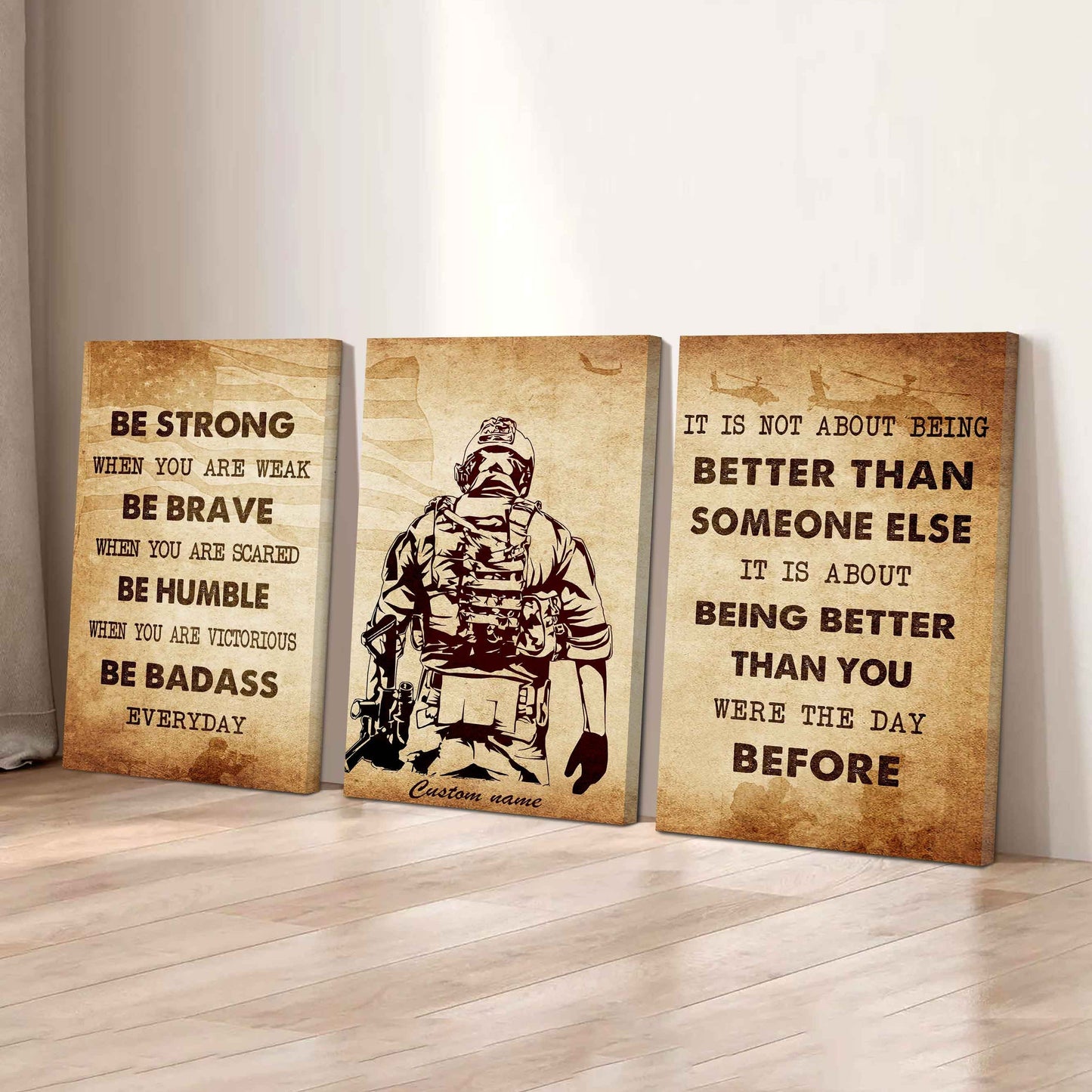Be Better Than Yesterday – Samurai Mindset | 3-Piece Motivational Canvas Wall Art